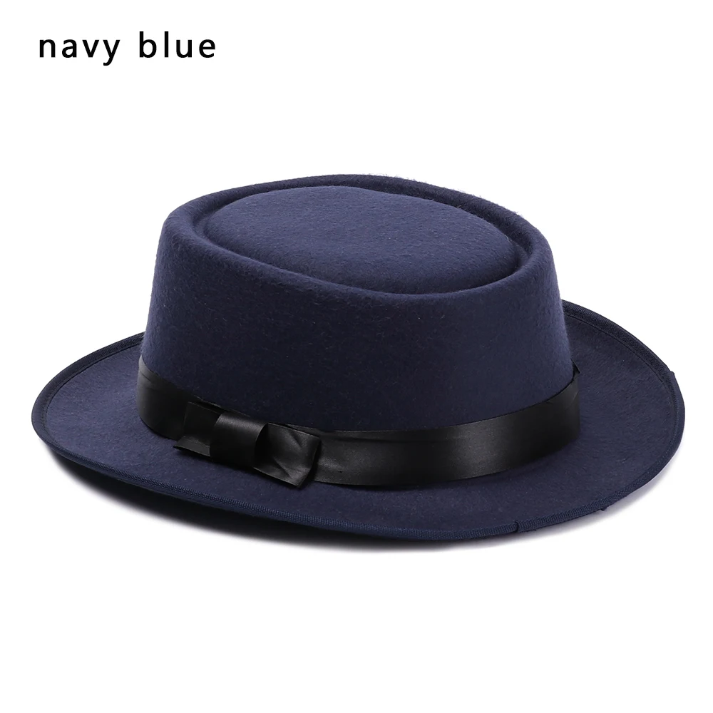 nave blue 1 шт., осенне-зимняя винтажная фетровая шляпа, шерстяная джазовая Кепка с широкими полями, ковбойская шляпа, Панама для женщин и мужчин, аксессуары для танцевальной вечеринки - Цвет: nave blue