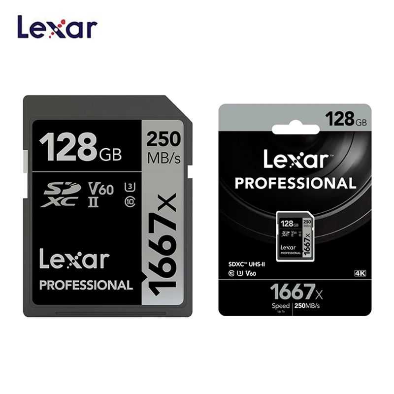 Lexar 1667x sd-карта UHS-II C10 64 Гб 128 ГБ высокая скорость 250 МБ/с./с 256 ГБ V60 U3 карта памяти для 3D 4K HD видеокамеры