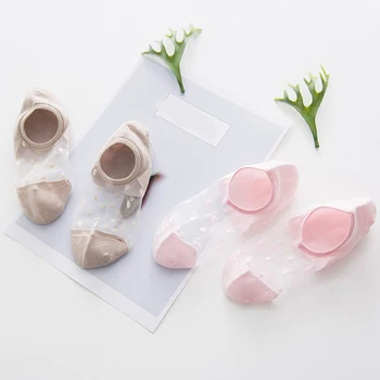 

Summer Lace Cotton Socks Comfortable Spring Low Ankle Invisible Elastic Short Socks Thin Transparent New Silk Dot Socks Pink