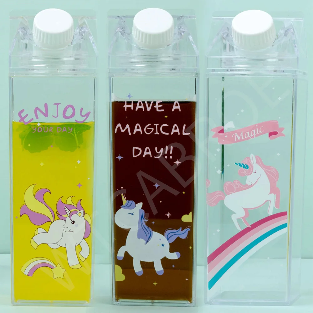 500ml Kids Cute Unicorn Water Bottle Sport Plastic Shaker Portable Bottle  Milk Carton Novelty