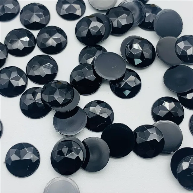 10 12 14 16 20mm Colorful Round Stones Flatback Acrylic Rhinestone Trim Scrapbook DIY Wedding Dress Accessories Costume Button black