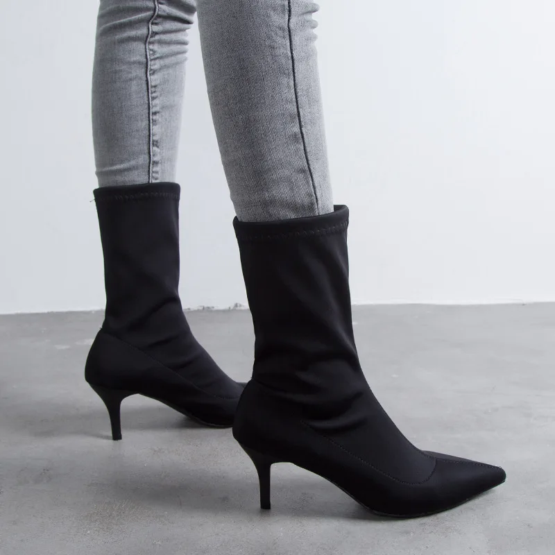 

Short Boots Women's Singles Boots 2019 Autumn & Winter New Style Pointed-Toe High Heel Shoes Versatile Online Celebrity Fashion