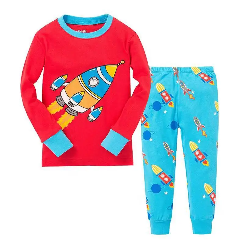 Dino Boys Sleepwear Suits 100% Cotton Long Children Clothes Sets Motor T-Shirts Pants 2-Pieces Sets Kid Pyjamas 2 3 4 5 6 7 Year pajama sets cheap Sleepwear & Robes