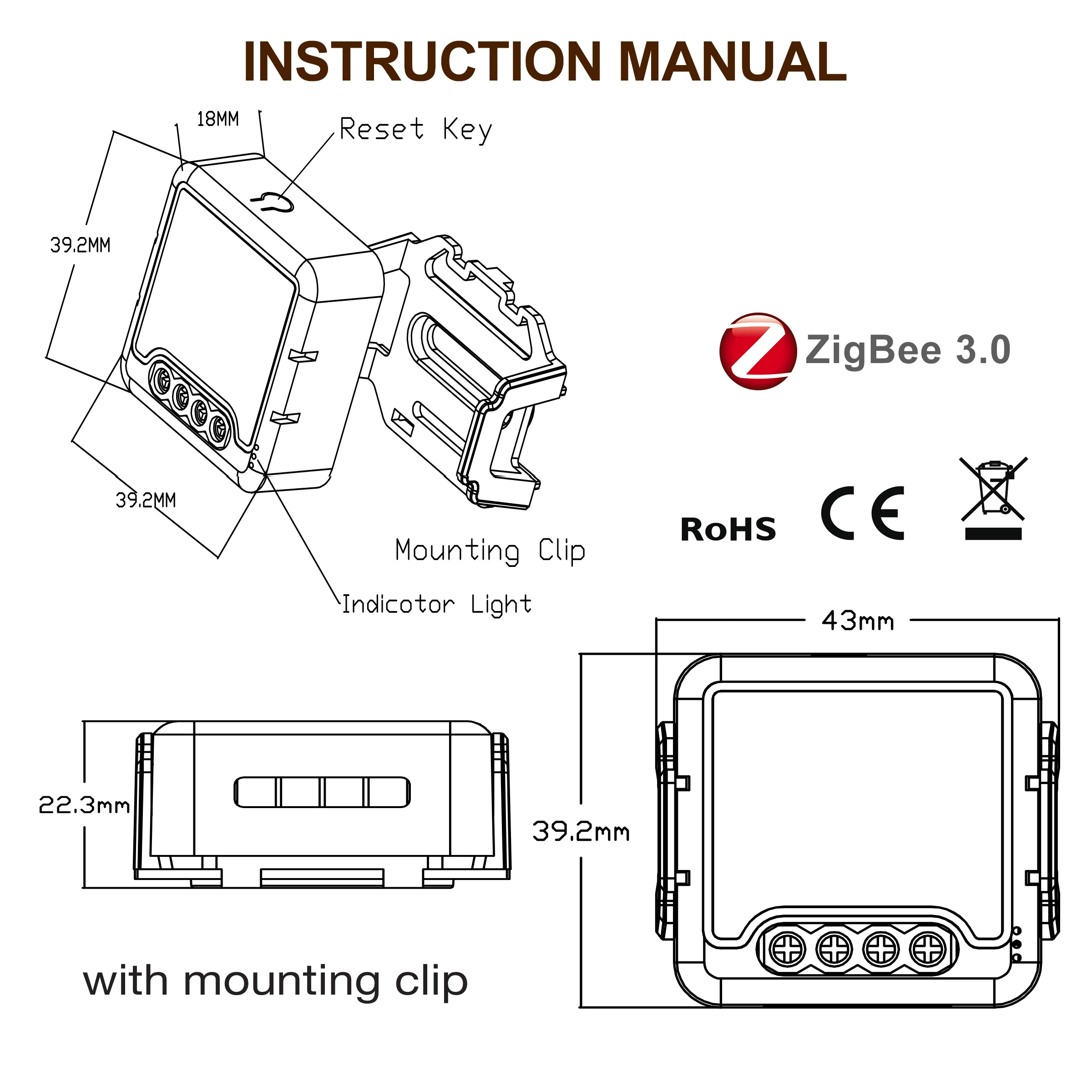 GIRIER Tuya ZigBee 3.0 Smart Switch Module 10A No Neutral Wire Required Smart Home DIY Light Breaker Work with Alexa Google Home