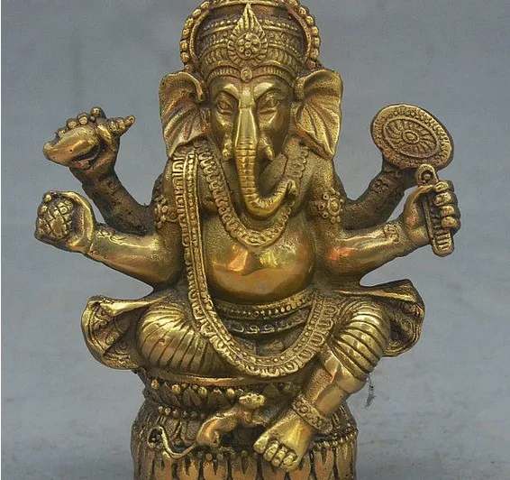 

YM 311 4" Old Tibet Buddhism Bronze Ganapati Ganesh Lord Ganesha Elephant Buddha Statue