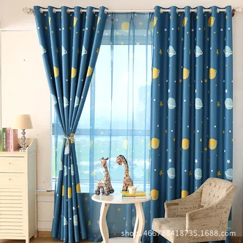 

Boy room planet children cartoon print vertical blackout curtains living room dining room bedroom curtains high blackout