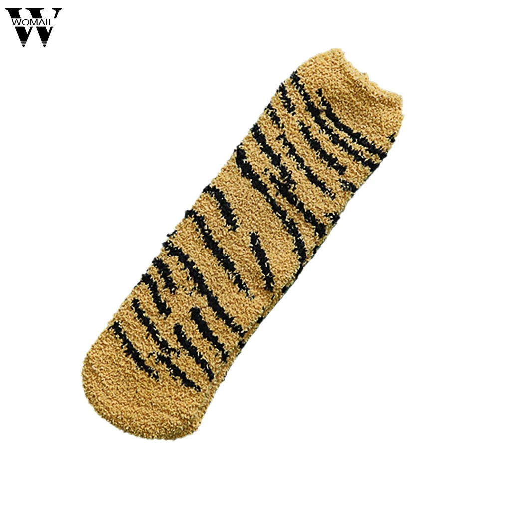 Womail женские дикие 7 цветов кораллового флиса толстые леопардовые носки средней длины с принтом кошачьей лапы 2 шт