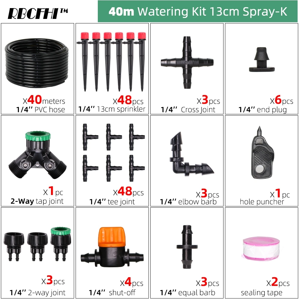 RBCFHI 13CM Stake Emitters Drip Kit System 1/4'' Hose Adjustable Nozzles Kit 4-Way Micro Watering Flow Gardens Flowers Vegetable 