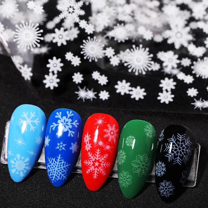 1 рулон фольги для ногтей рождественские Белые снежинки смешанные узоры красочные переводные наклейки для ногтей DIY дизайнерские украшения