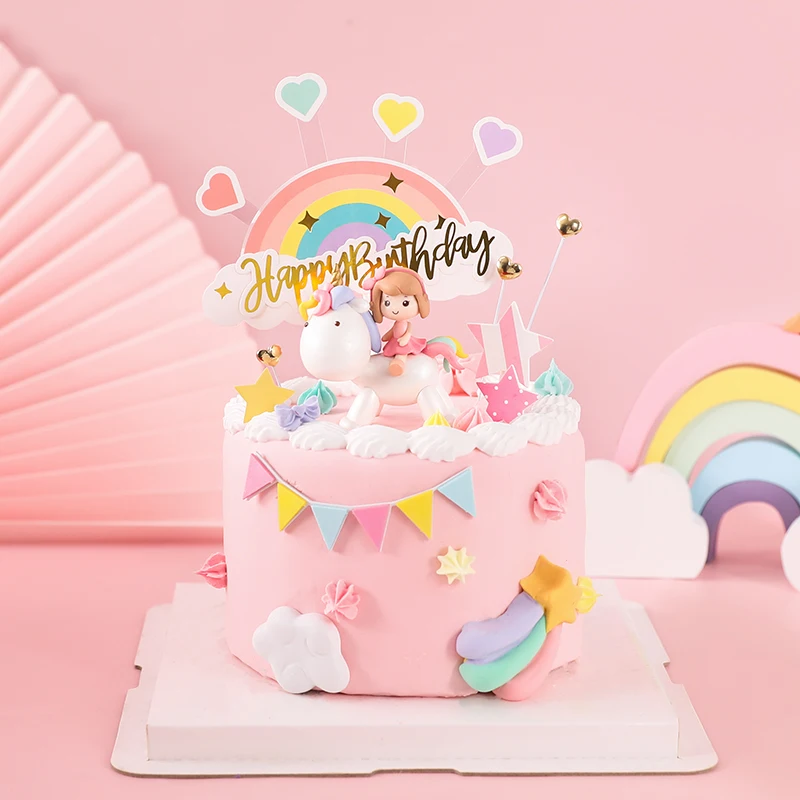 Girl Unicorn Birthday Cake Topper First Birthday Cake Decor Unicornio Gift Favor Kids Baby Shower Birthday Party Cake Decorating