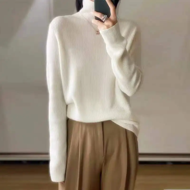 High-neck Cashmere Sweater Women  Lazy Autumn Winter New Wool Knitted Sweater Turtleneck Pullover Female