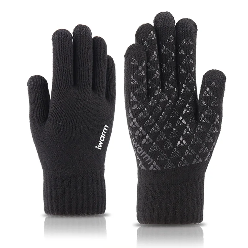 Зимние мягкие Нескользящие шерстяные перчатки теплые вязаные мужские перчатки с сенсорным экраном