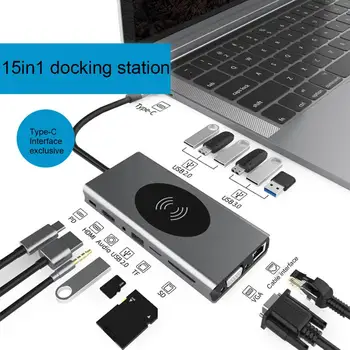 

14 in 1 USB HUB Mulitfunction USB Type C Adapter Docking Station with 2 HDMI 5 USB Ports USB-C Dock Compatible for MacBook