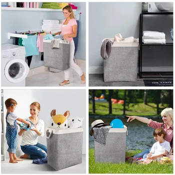 

Laundry Basket with Handles Foldable Clothes Basket Laundry Hampers Storage Bin Detachable Brackets Toys Clothing Organization