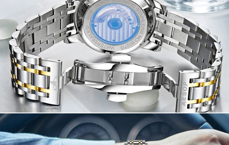 AESOP автоматические турбийон часы для мужчин наручные Скелет механические часы нержавеющая сталь мужские часы Relogio Masculino
