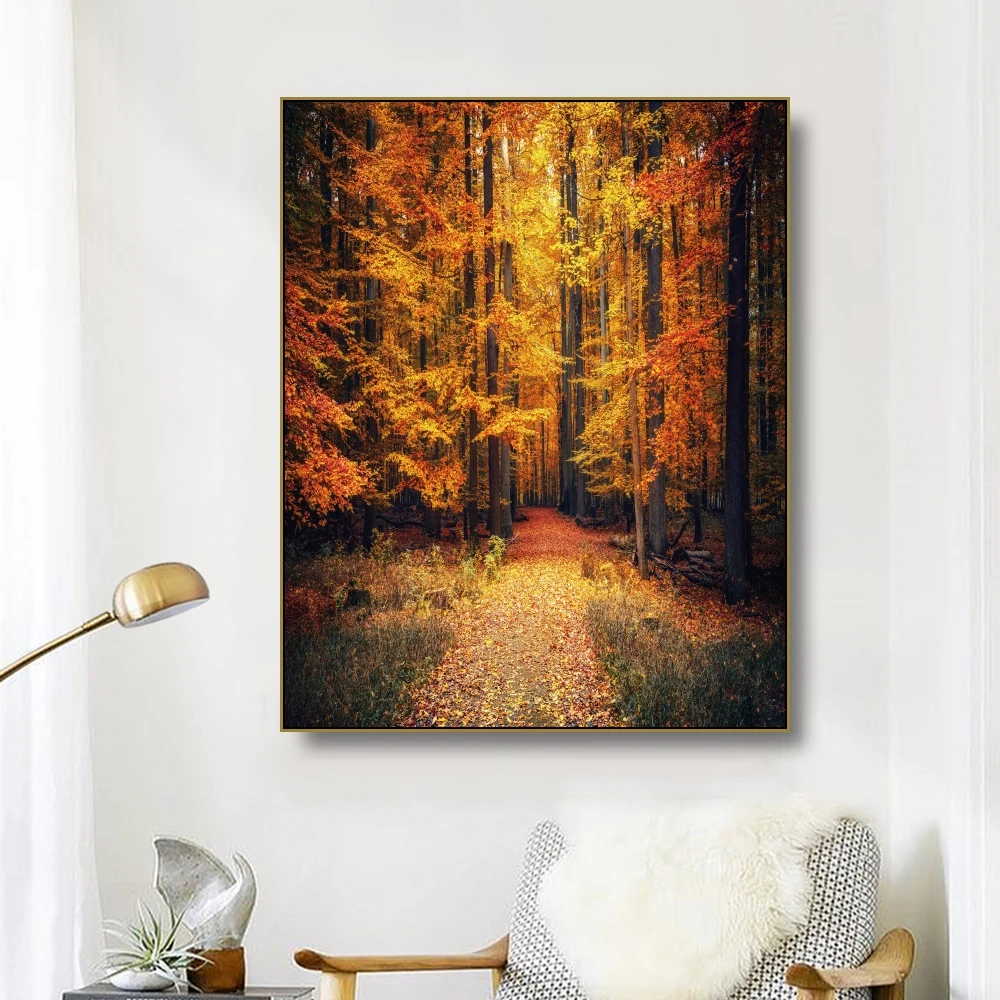 Cassisy Canvas Art Painting? Path in deciduous forest?Poster Picture Wall Decor Modern Home Decoration For Living room Office