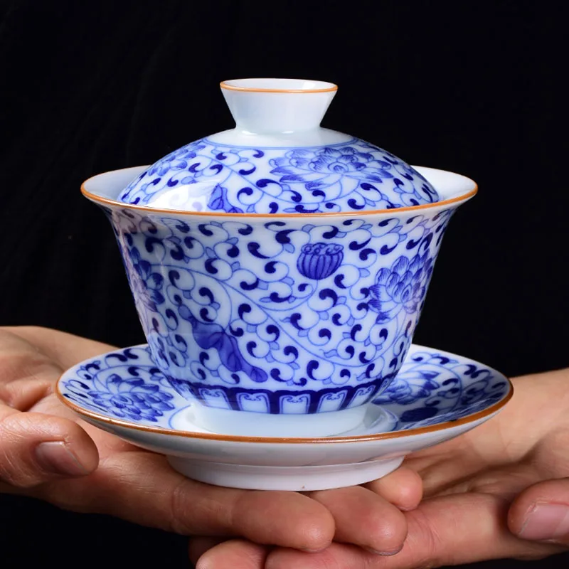 210ml Exquisite Enamel Ceramic Gaiwan Travel Tea Cup Handmade Tea
