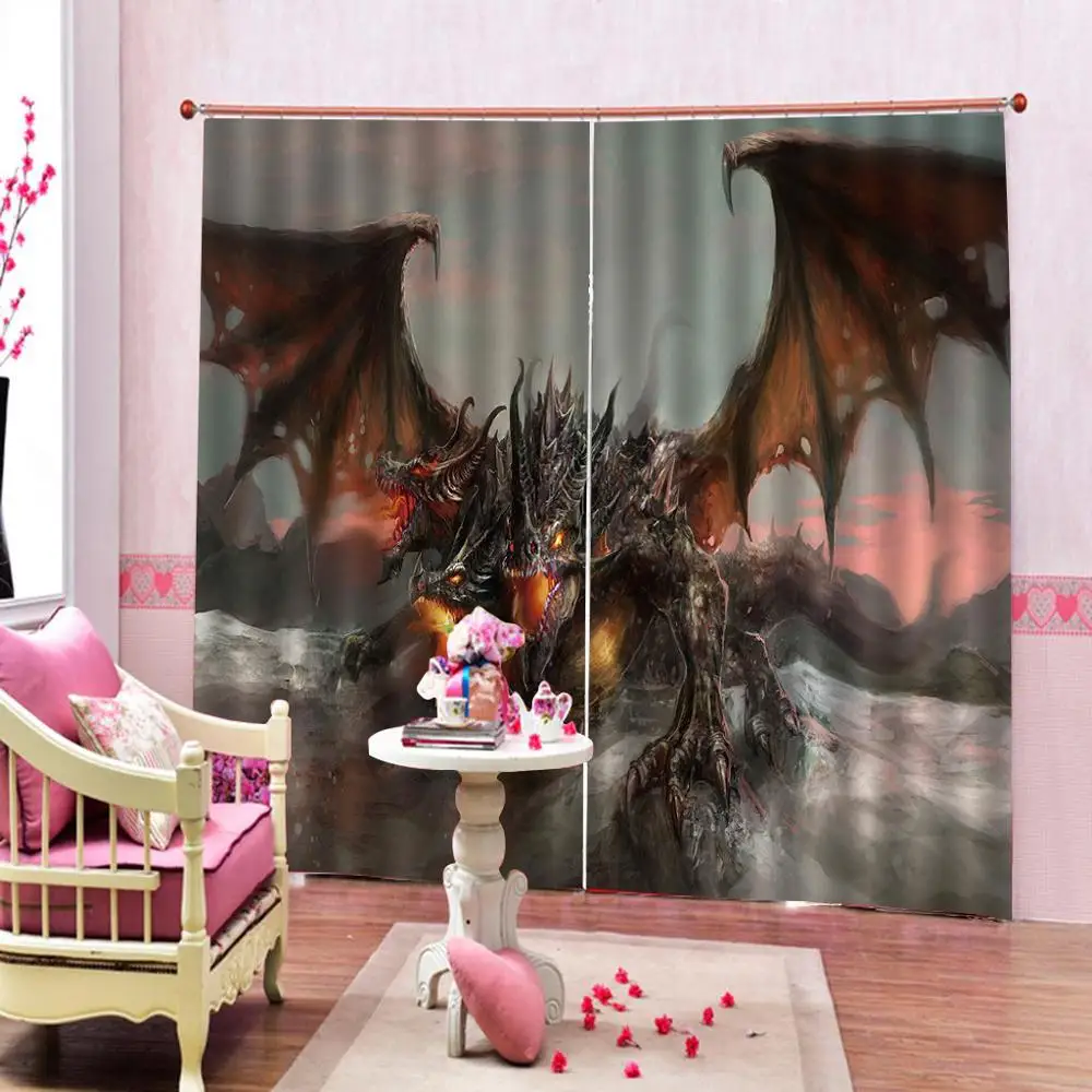 Fantasy World Shower Curtain Illustration of Three Headed Fire Living room Bathroom blackout curtains | Дом и сад