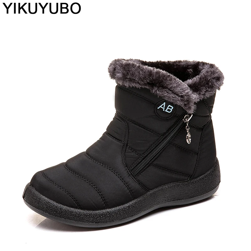 YIKUYUBO/ г.; женские ботинки; Зимние женские ботильоны; теплая короткая плюшевая стелька; женские зимние ботинки на плоской подошве с молнией