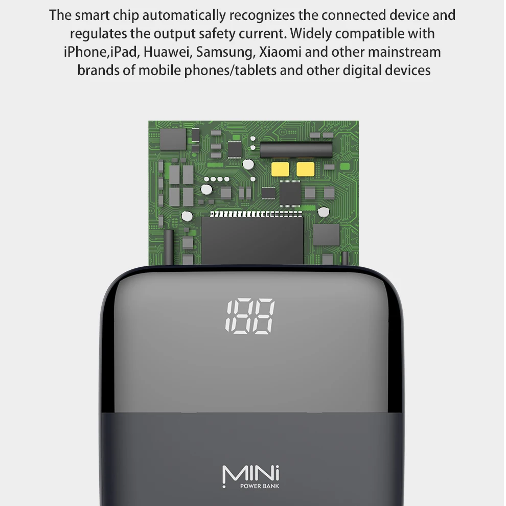 Vogek mi ni power Bank для samsung, power Bank, 10000 мА/ч, светодиодный дисплей, двойной USB порт, зарядное устройство, mi внешний аккумулятор, портативный