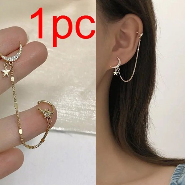 Sparkling Zircon Butterfly Leaf Gold Plated Metal Ear Cuff Women Fashion Non Piercing Clip Earrings Girl Party Jewelry