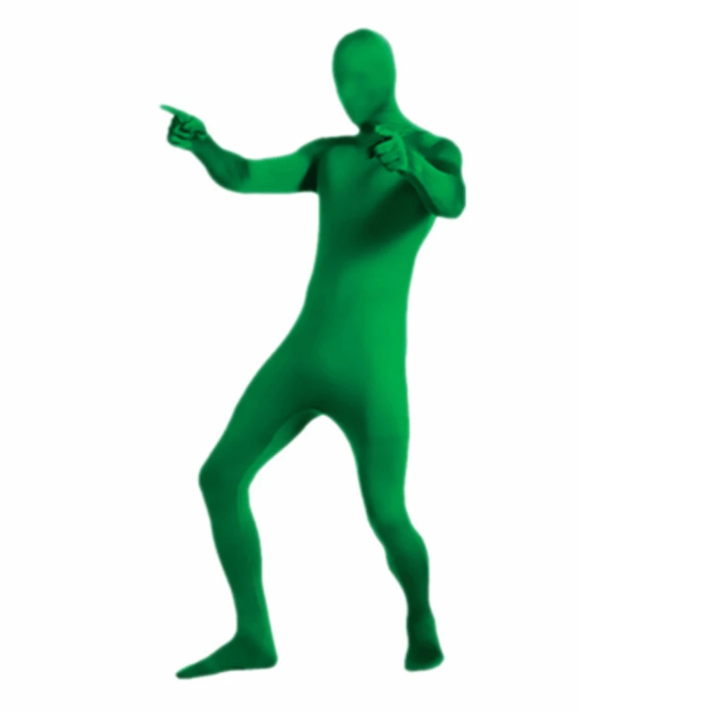thumbnail image 1 of Traje Zentai de cuerpo entero para adultos, traje ajustado de segunda piel de licra para hombre, disfraz de Cosplay para fiesta de Halloween, mono negro y verde, 1 of 5