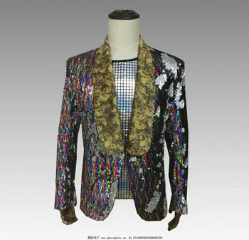 

Nightclub Style Multicolor Sequin Rhinestone Male Fashion Plus Size Blazer Jacket Men's Party Suit Coats Man Unique Talicoat