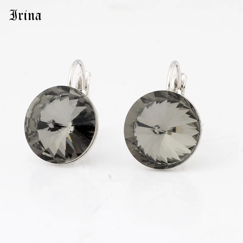 White Gold Color 6 Круглый Простой дизайн 14 мм 7 цветов Хрустальный Камень Висячие серьги с французскими крючками серьги для женщин элегантные вечерние свадебные - Окраска металла: White Gold Color 6
