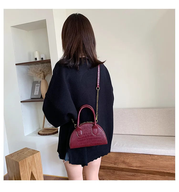 Ladies Mini Half Moon Tote Crocodile Pattern PU Leather Top Handle Bags for Women Brand Designer Crossbody Bag Green Red Handbag (15)