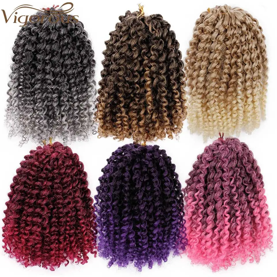 Энергичные 8 дюймов марли Вязание косичками синтетические плетеные плетение волос кудряшки эффектом деграде(переход от темного к фиолетовый цвет