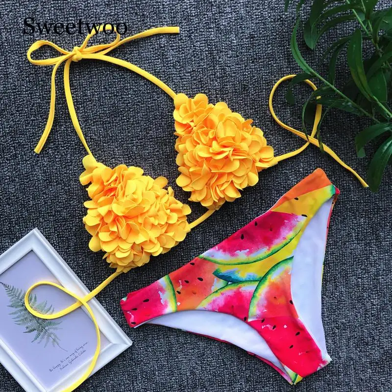 

SWEETWOO High Cut Bathing Suit Brazilian Bikini Set 2020 Tropical Leaf Print Swimwear Women Sexy Swimsuit Female Summer Biquini
