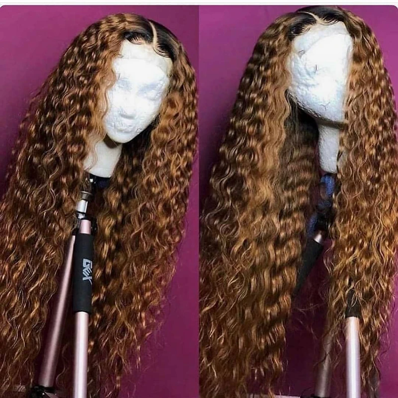 1B 30 Ombre Curly Lace Front Human Hair Wig for Black Women 13*4 Brazilian Remy Hair 130% Free Part Pre Plucked with Baby Hair