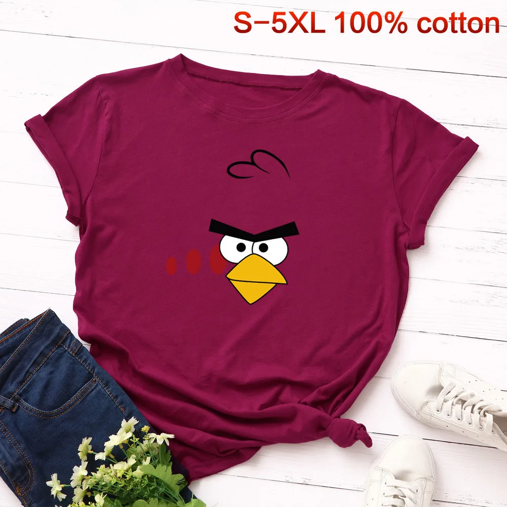 Модная женская футболка с принтом «Angry Bird», хлопковые Забавные футболки, графические футболки больших размеров, Повседневная футболка с коротким рукавом, топы в стиле Харадзюку