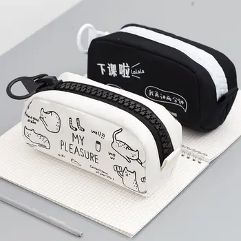 

Big Zipper Cute Pencil Case Canvas School Pencil Bag Large Capacity Stationery Organizer Storage Bag Pen Pouch Office Supplies