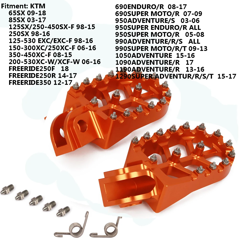 Motorcycle Foot Pegs Foot Pedal Footpegs CNC Fit For KTM 65SX 85SX 125SX/ 250SX 125-530EXC//EXC-F/ 150-300XC//250XC-F/ 350-450XC-F/ 200-530XC-W//XCF-W/ FREERIDE 250R//350 950SUPER ENDURO 990ADVENTURE