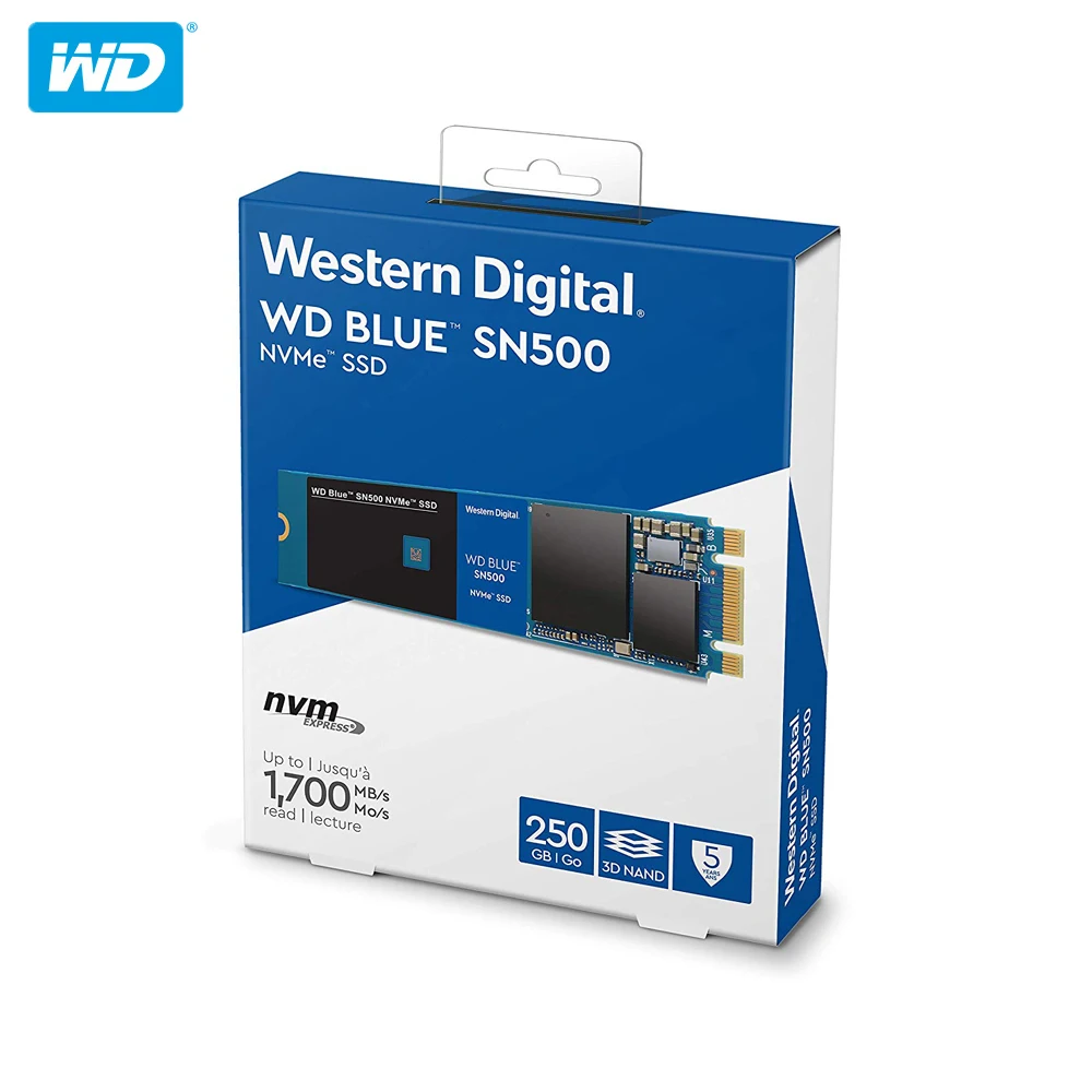 Western Digital Blue SN500 SSD 250 ГБ 500 Гб M.2 2280 NVMe PCIe Gen3* 2 Внутренний твердотельный накопитель для настольного компьютера/ноутбука