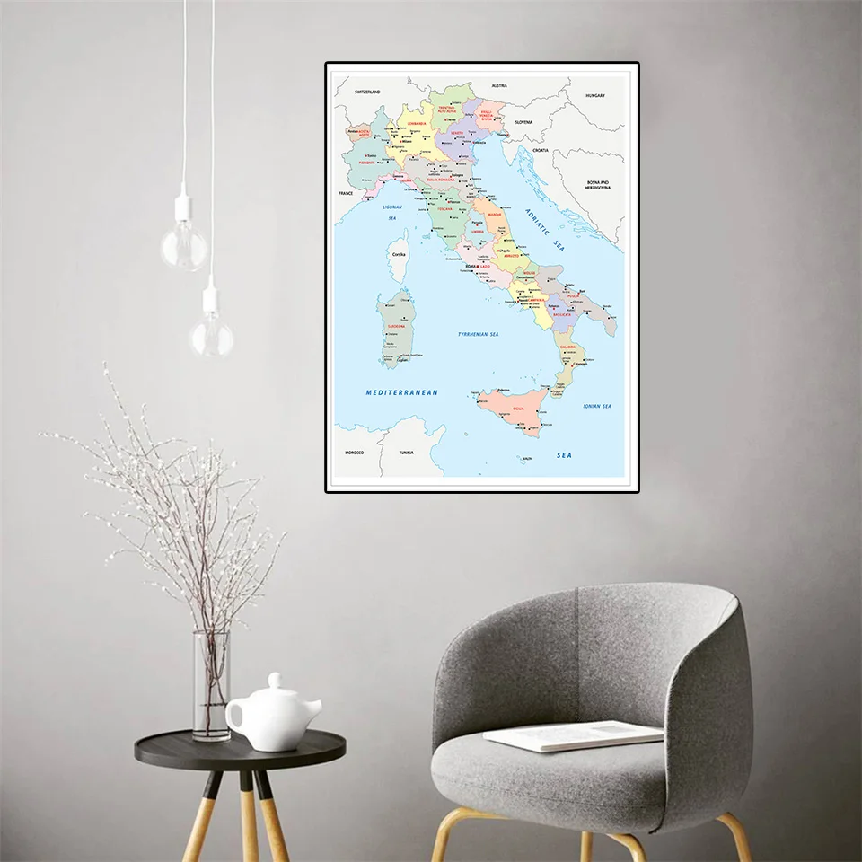 59*84cm The Italy Map Political Map In Italian Wall Art Poster Canvas Painting Classroom Home Decoration School Supplies