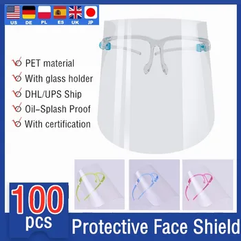 

In Stock US Hot Sale 100pcs Protective PET Face Shield Eye Cover With Glass Holder Transparent Eye Face Shield Dust-proof Mask
