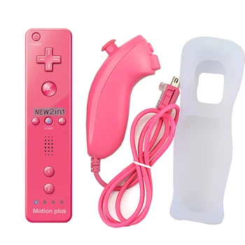 

2 In 1 Motion Plus Wireless Bluetooth GamePad Remote Controller Joystick with Nunchuck For Nintendo Wii Game Accessories Pink