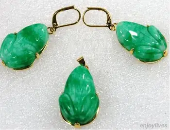 

Fashion jewelry Green Natural jade Frog Yellow Hook Pendant Earrings Necklace Set