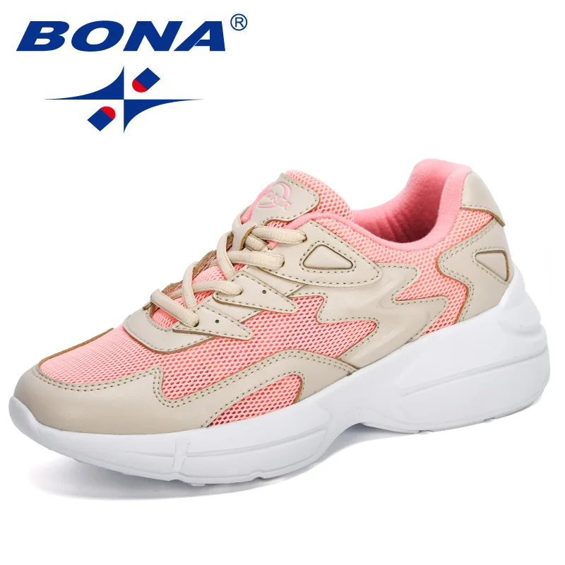 Light beige pink BONA/Новинка года; Популярные стильные женские кроссовки на платформе; дышащая женская повседневная обувь; модная женская обувь, увеличивающая рост - Цвет: Light beige pink