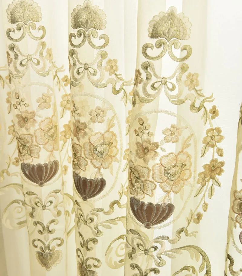 Beige Европейский роскошный белый тюль с цветочной вышивкой, роскошное украшение для дома, для гостиной, спальни, на заказ, отвесная занавеска wp449#4 - Цвет: Beige