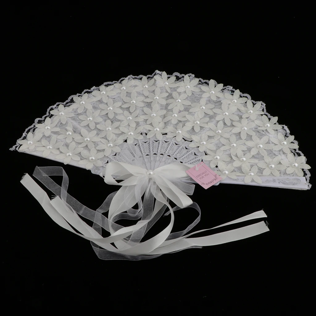 Vintage Bridal Lace Bouquet Fan Crystal Bridesmaid Bouquet Wedding Bouquet Flapper Accessories (White)