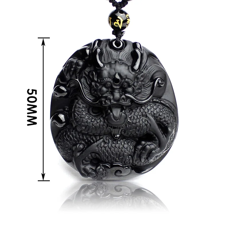 

Men Necklace Pendant Black Obsidian Dragon Zodiac Dragon Pendant Free Chain for Female Fine Jade Jewelry