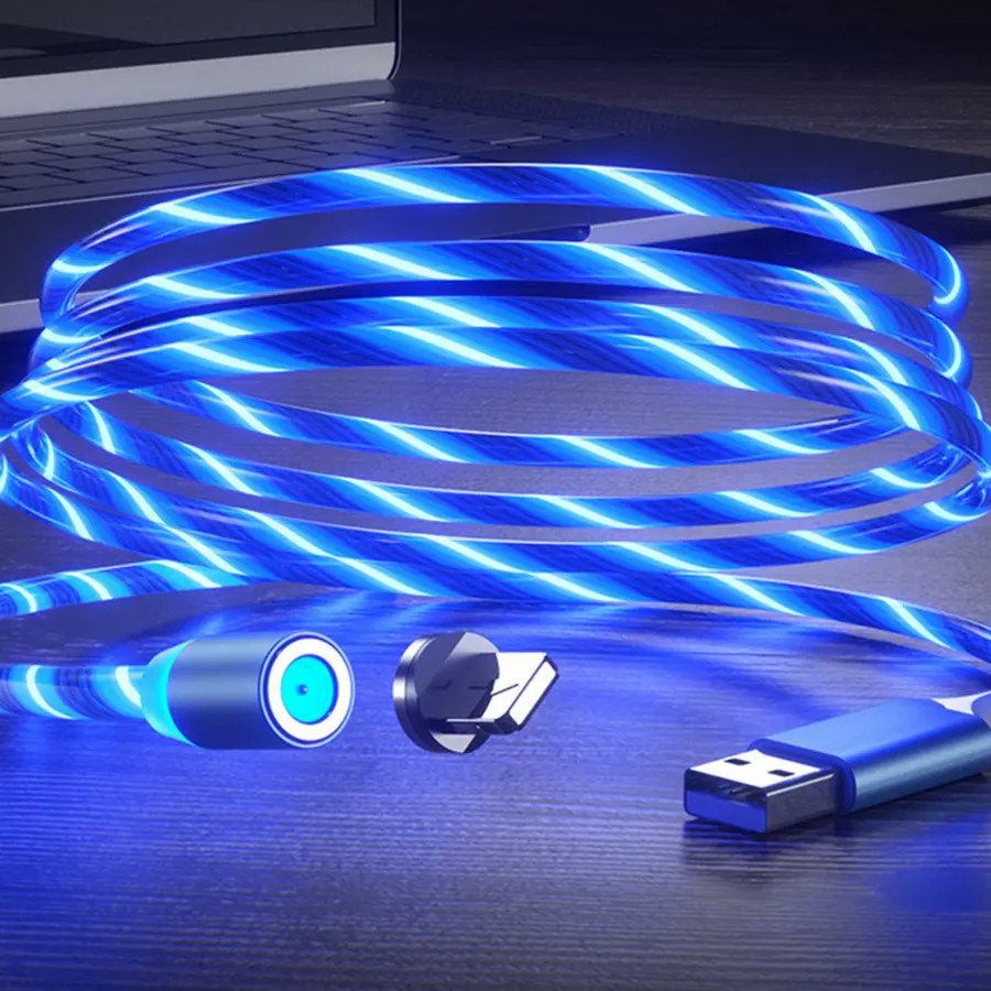 Для iPhone Lightning 1 м светящееся освещение магнитное для Samsung Micro USB для huawei type C зарядное устройство Быстрая зарядка магнит