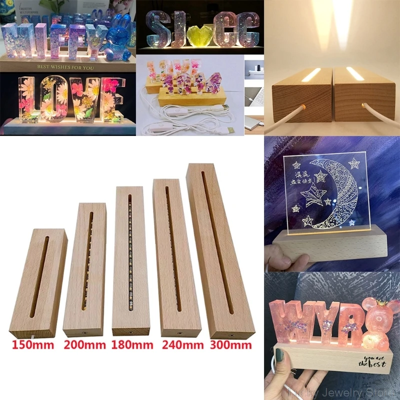 3D Crystals Glass Resin Art Rectangle LED Lights Display Base Crystal Wooden Lighted Base Stand M20 21