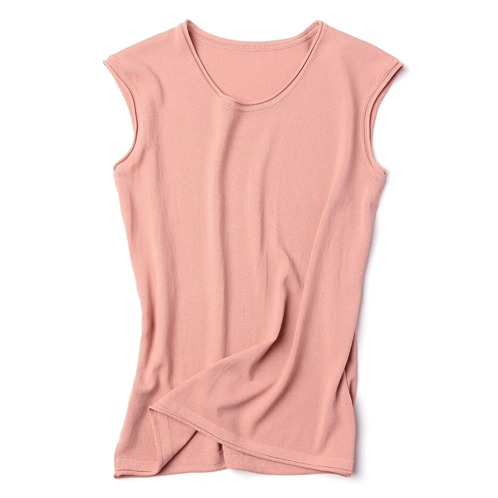 D00381 pink Новые трикотажные жилеты для женщин топ с круглым вырезом сплошной Танк Модный женский без рукавов повседневный топ из тонкой ткани летнее вязаное женское платье D381 - Цвет: D00381 pink