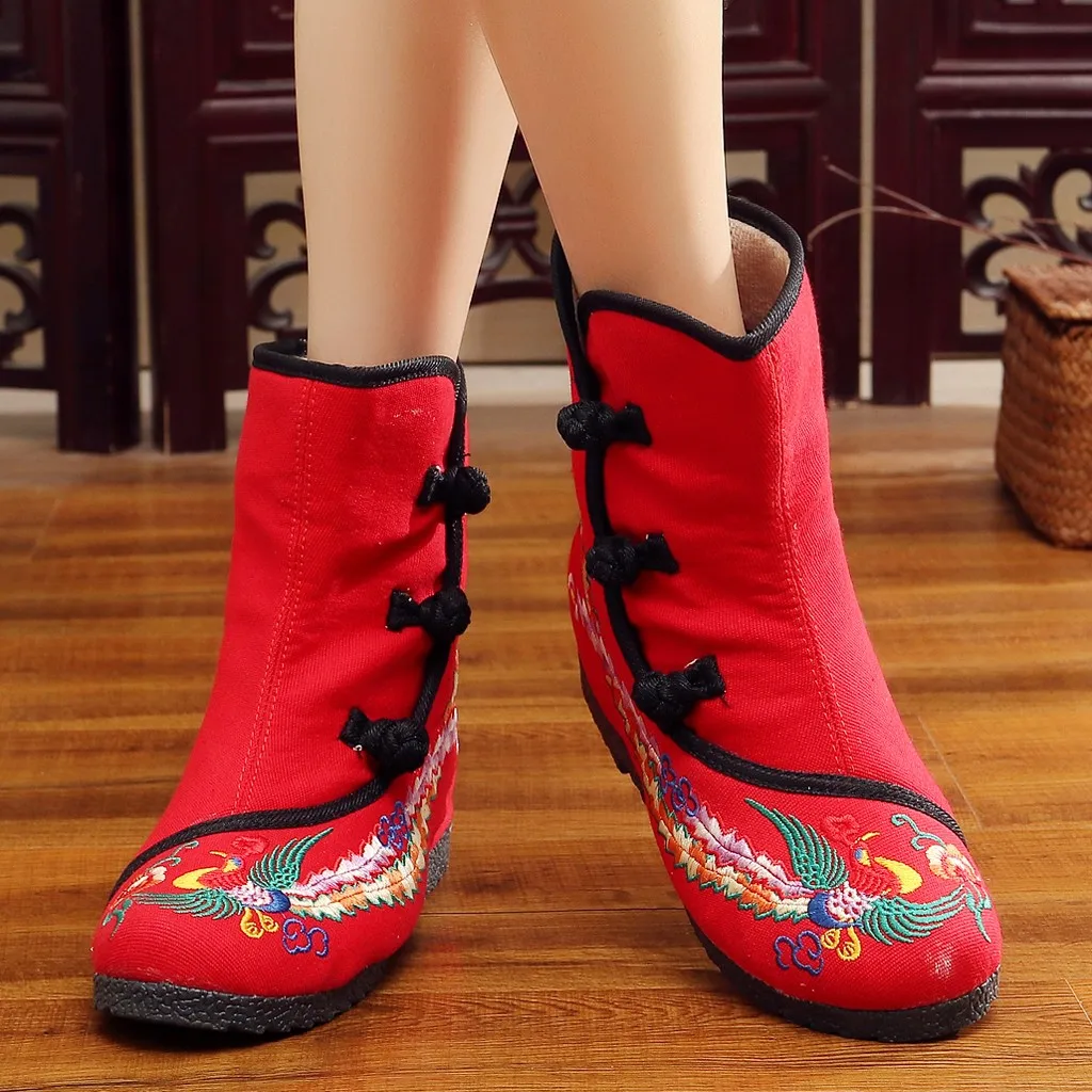 

Women Butterflies Embroidered Ankle Boots New Arrival Sport Buckle Square Heel Boots Non-Slip High Quality Woman Boots Chaussure