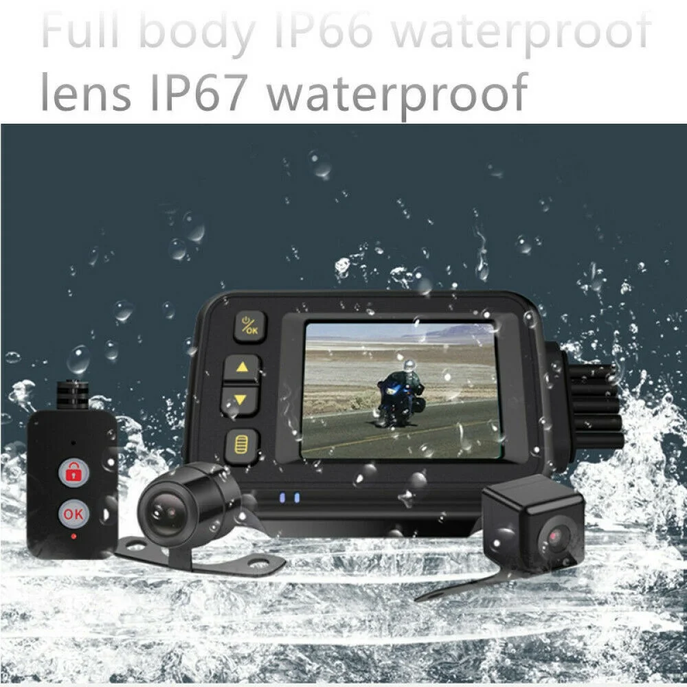 2" Waterproof 720P HD Motorcycle Dash Cam Video Cameras Recorder Rearview Mirror 