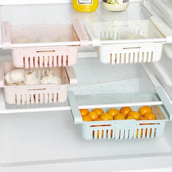 

Kitchen Organizer Adjustable Kitchen Refrigerator Storage Rack Fridge Freezer Shelf Holder Pull-out Drawer Organiser Space Saver